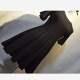 YOCCI原创设计2016夏季镂空短袖喇叭袖针织连衣裙A字裙赫本小黑裙