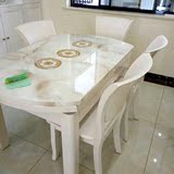 大理石折叠餐桌圆形现代简约小户型可伸缩实木餐桌椅组合6人饭桌