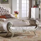 欧式床实木雕花床尾凳新古典真皮布艺卧室法式换鞋凳客厅沙发边凳