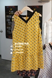 韩国正品女装代购 2016夏新款拼色领V领无袖圆点可爱通勤风连衣裙