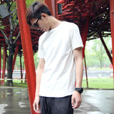 原宿109街夏季纯色t恤黑色棉氨纶半袖衫白色短袖男韩版内搭打底衫