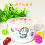 带手柄创意日式陶瓷碗卡通可微波炉大号方便泡面碗杯饭盒带盖勺筷