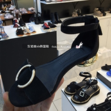 韩国正品代购女鞋2016年夏季新款圆金属扣露趾独特异形跟凉鞋