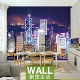 香港夜景现代城市建筑风景大型3d立体壁画餐厅背景墙纸个性定制做