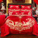 新婚庆四件套大红色床品多件套全棉结婚四六八十件套刺绣床上用品