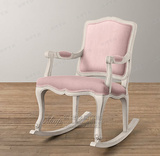 美式法式乡村实木摇椅复古做旧椅子休闲椅布艺儿童沙发椅躺椅定制