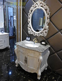 欧式浴室柜仿古橡木实木落地镜柜大理石台面洗手洗脸盆柜组合柜
