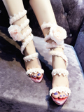 2016太子妃升职记 水钻花朵 蛇形 绕脚 缠绕 露趾 罗马 女凉鞋