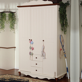 田园衣柜带抽屉储物拉门衣橱美式三门白色地中海衣柜现代实木衣柜