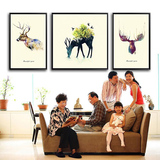 北欧麋鹿装饰画创意组合简约现代客厅三联画挂画卧室沙发墙画壁画
