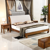 北欧实木床1.8米双人床胡桃木床现代宜家胡桃木布艺床卧室家具