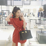 HOTDOG定制韩国新款大牌黑色红色短袖连衣裙短款修身显瘦雪纺裙夏