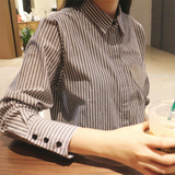 春夏特惠 现货sunfresh韩国代购女装新条纹翻领长袖衬衫MA171605