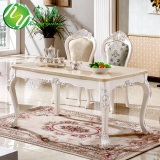欧式大理石餐桌方桌实木雕花描金描银吃饭桌子小户型餐桌椅组合