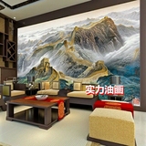 中式风景长城油画龙抬头挂画书房风水壁画老板办公室背景墙装饰画