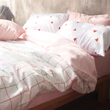 优洁家纺 全棉4套件印花格子床上用品1.5床单被套1.8m床品四件套