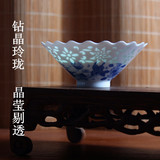 手绘茶杯茶具景德镇陶瓷功夫套装青花瓷整套玲珑瓷单杯茶托杯垫