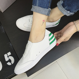 韩版女夏2016新款真皮系带小白鞋时尚休闲运动鞋浅口学生女板鞋潮