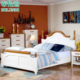 地中海实木床白色1.8米主卧双人床美式乡村全实木床1.5储物高箱床