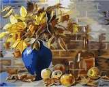 数字油画diy包邮客厅花卉花瓶摆设手绘画 静物水果 蓝色优雅40*50