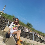 YUKISS 2016夏季韩国学院风字母印花休闲宽松中长款短袖T恤裙女潮