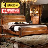 实木床现代中式橡胶木双人床1.8/1.5米 全实木高箱储物卧室家具