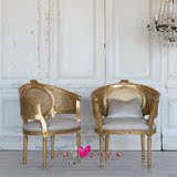 美式古典金色单人沙发椅欧式实木高档藤艺椅子法式别墅休闲椅