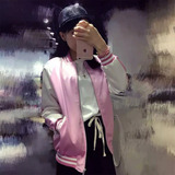 2016韩版秋季新款明星同款宽松粉色棒球服飞行员夹克外套女短款潮