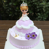 北京市配送迷糊芭比人偶娃娃双层生日蛋糕卡通周岁女孩皇冠紫衣