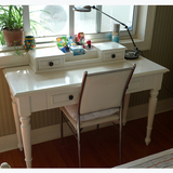 美式简约电脑桌欧式田园小书桌实木写字台地中海白色儿童书桌包邮