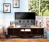 美式实木仿古做旧电视柜欧式简约现代黑色电视柜客厅茶几组合定制