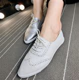 韩版新品镂空布洛克雕花系带休闲鞋尖头单鞋女鞋小白鞋板鞋平底潮