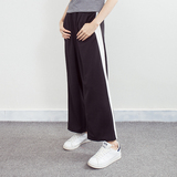 TRR 2016夏季韩版新款女装 侧边白条拼接松紧腰休闲运动直筒裤