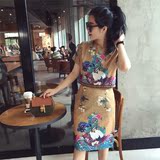 「女神姜安妮」韩国进口  重工仙鹤印花 气质套装上衣+半身裙L336