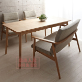北欧宜家原木日式橡木咖啡桌全实木6人餐厅桌椅长桌布艺沙发组合