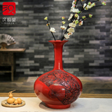 红色漆艺画扇花瓶 新古典家居装饰礼品 餐桌柜台书架艺术花插