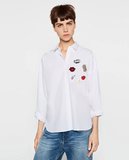 Zara专柜代购女士补丁徽章加大码衬衫白色2827201 2827201250
