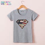 2016夏季新品t恤女短袖超人标志图案印花纯棉半截袖韩范学生上衣