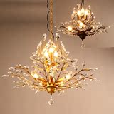 美式铁艺树枝型双层水晶吊灯复古铜色透明水晶异形客厅酒吧店灯具