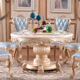 欧式大理石餐桌全实木餐桌香槟金色餐桌双面雕花餐椅配套双层餐桌