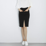 Lucky Rain出口韩国订单高端棉质口袋中长款前开衩半裙包臀裙女