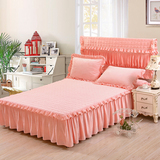 水晶绒保暖夹棉床裙加厚纯色公主花边床罩1.51.82.0米床盖套床围