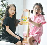 亲子母女裙韩国童装16夏新款女童粉色公主裙儿童短袖荷叶边连衣裙