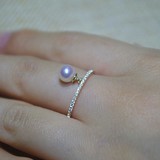 进口akoya日本海水珍珠戒指18k金镶钻正圆无暇极强光简约素雅精美