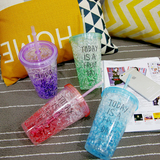 夏日创意渐变色冰杯韩国学生塑料水杯带盖大杯子随手杯吸管杯成人