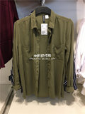 HM H&M专柜正品代购女装梭织纯色双胸袋长袖衬衫0356012016