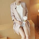 2016春夏新款韩版修身中长款薄款全棉风衣七分袖外套女