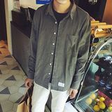 2016秋季新款东大门日系纯色灯芯绒衬衫韩版男士长袖衬衫潮