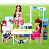 过家家玩具厨房厨具冰箱餐桌椅芭比娃娃公仔煮饭菜礼盒装3-4-5岁