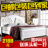 欧式全实木橡木床1.5米1.8米白色公主婚床简约气压高箱双人简欧床